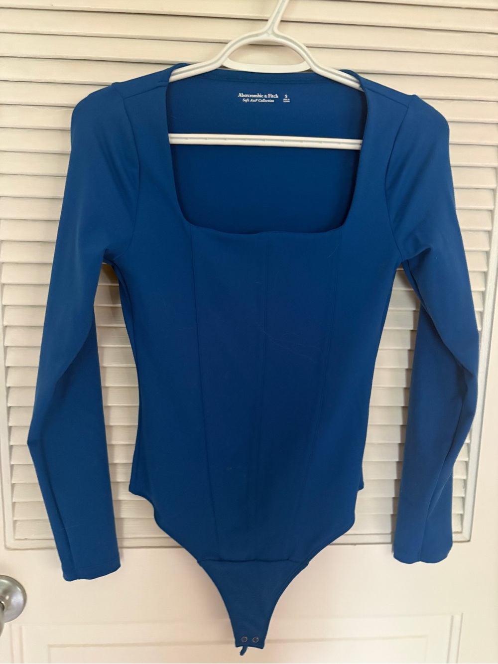 Abercrombie & Fitch Women's Royal Blue Long-Sleeve Square Neck Bodysuit